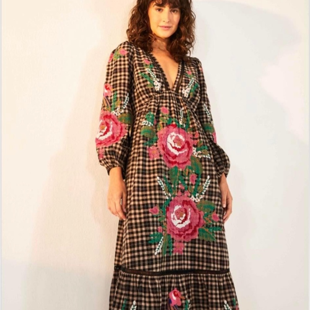 Farm Rio Rooster cross stitch embroidered dress small NWT